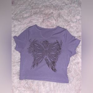 cropped purple bling tee from shein size xs